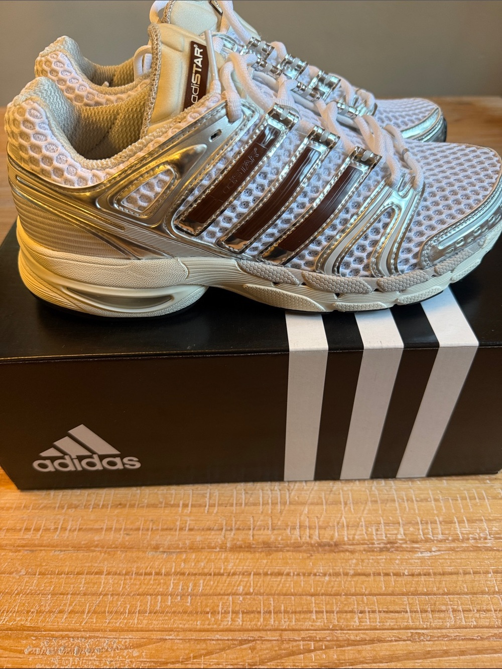adidas Women’s Adistar White and Silver Metallic Running Sneakers